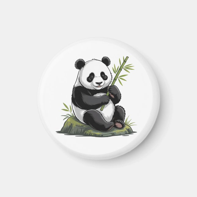 Trendig söt panda björn med grönska bambu magnet (Framsidan)