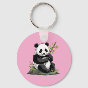 Trendig söt panda björn med grönska bambu rosa nyckelring