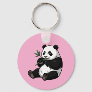 Trendig söt panda björn med grönska bambu rosa nyckelring