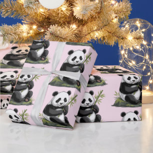 Trendig söt panda björn med grönska bamburosa presentpapper