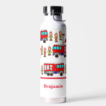 Trendig söt röd brandbil & brandmän
