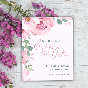 Trendig Söt Rosa Blommigt Bröllop spara datum