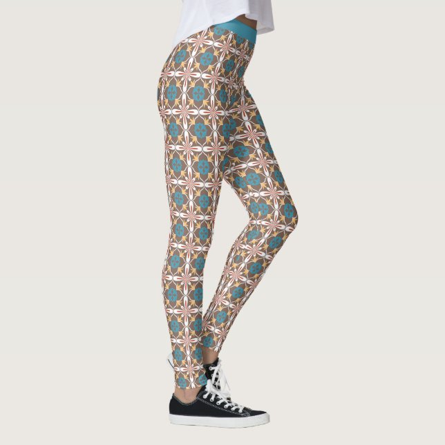 Trendig Southwest Mönster Blue Khaki Yoga Leggings (Höger)