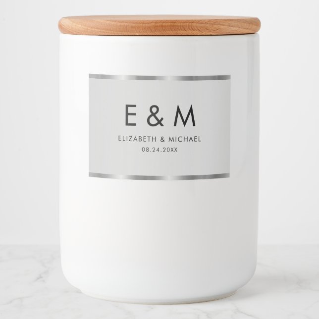 Trendig Spara datum Monogram Text Elegant Silver Mat Etiketter (Framsida)