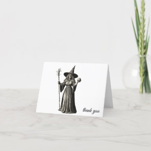 Trendig Spooky Halloween häxa och broom Tack Kort