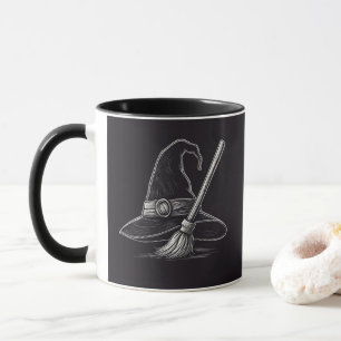 Trendig Spooky Halloween-häxhatt och bommarsvart Mugg