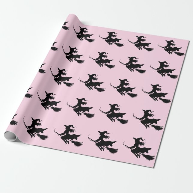 Trendig Spooky Halloween Witch Flies Presentpapper (Utrullad)