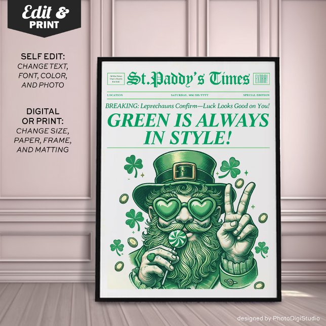 Trendig St. Patricks Wall Art Retro Newspaper Prin Poster (Trendy St. Patricks Wall Art Retro Newspaper Print)