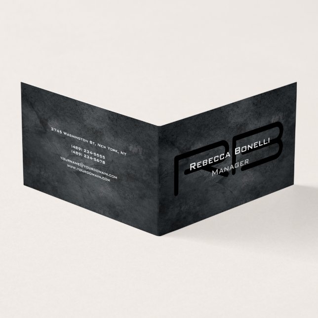 Trendig Stil Grått Monogram minimalistiskt enkelt- Visitkort (Utsida)