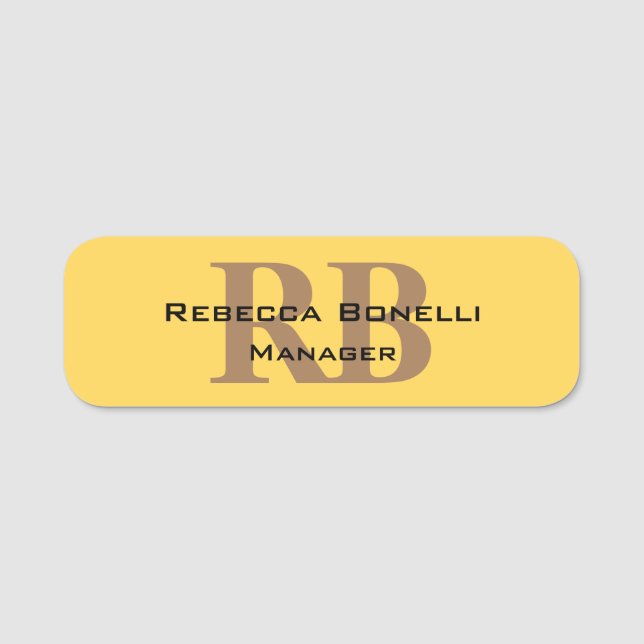 Trendig Stil Monogram minimalistisk Gult av standa Namnbricka (Framsida)