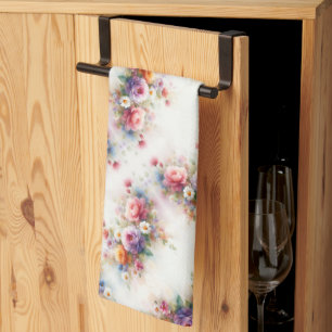 Trendig Stilfull Färgrik Vattenfärg Blommig Chic Kökshandduk