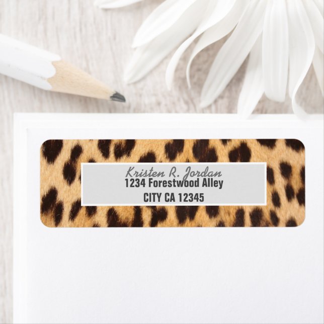 trendig stilfull vild safari leopardmönster returadress etikett (Insitu)