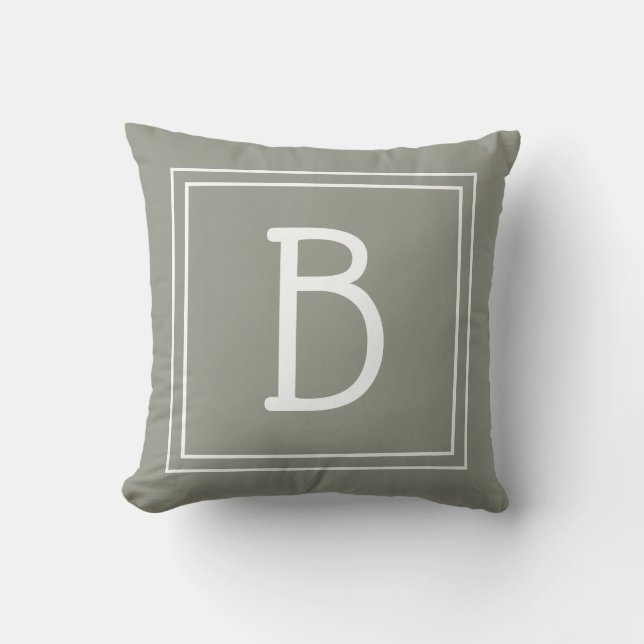 Trendig Stilren Infattad Monogram Grön Vit Initial Kudde (Framsida)