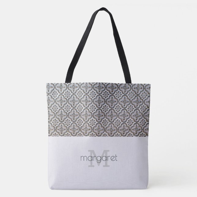 Trendig strukturerad totebag med monogram tygkasse (Framsida)