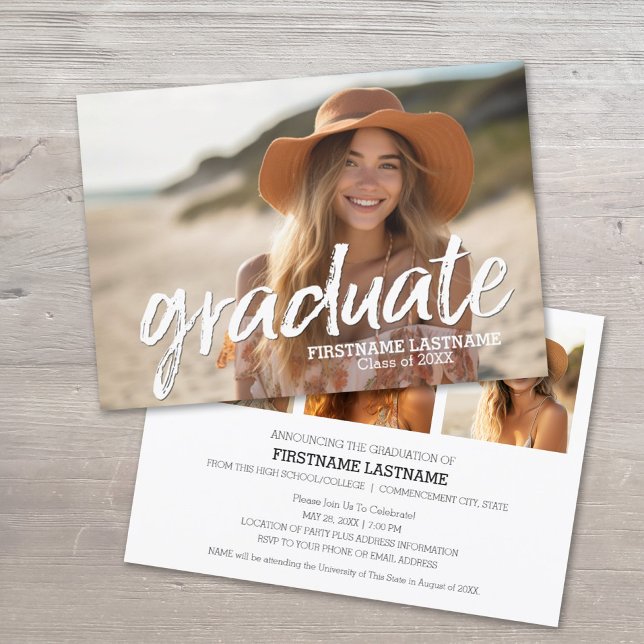 Trendig Studenten meddelande med 4 foton Inbjudningar (Graduation Announcement and Party Invitation)