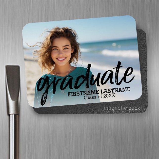 Trendig Studenten Photo med Brushed Lettering Magnet (Personalized fridge magnet - add photos and custom text)