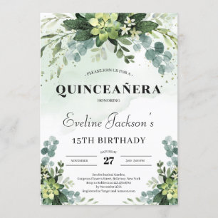 Trendig, subkutant eukalyptus boho quinceanera inbjudningar