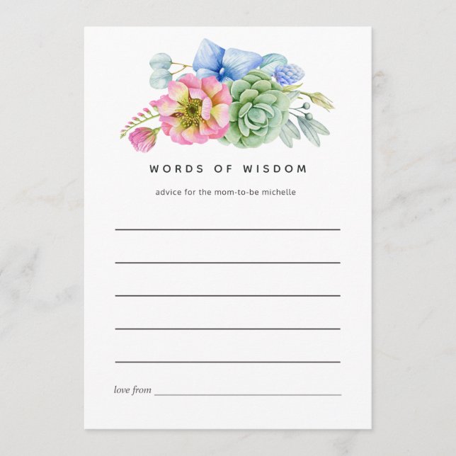 Trendig Succulent Blommigt Möhippa Advice Rådkort (Framsida)