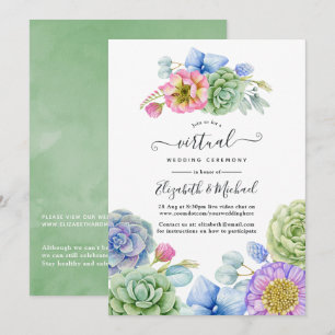 Trendig Succulent Blommigt Online Virtuella Bröllo Inbjudningar