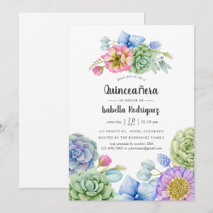 Trendig Succulent Blommigt Quinceañera Inbjudningar