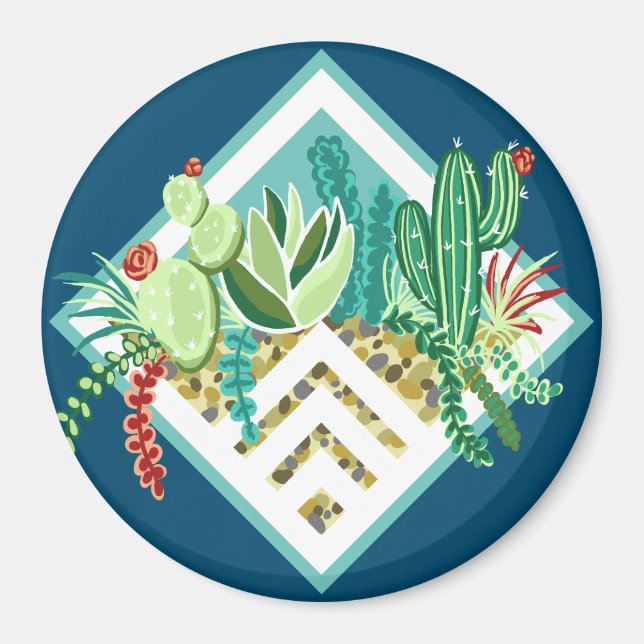 Trendig Succulents & Cactus Geometric Terrarium Magnet (Framsidan)