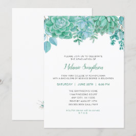 Trendig Succulents studentfest inbjudan