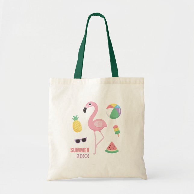 Trendig Summer Rosa Flamingo Luau Girls Beach Tote Tygkasse (Framsidan)