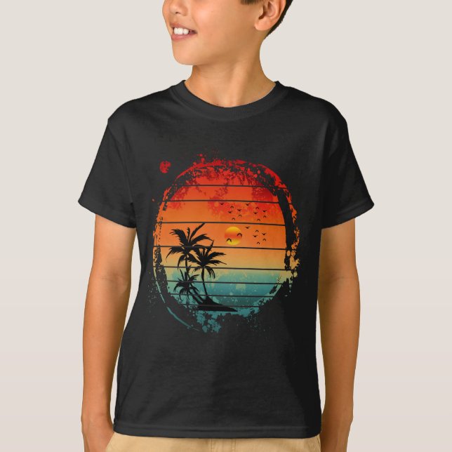trendig sunset handflatan träd t shirt (Framsida)