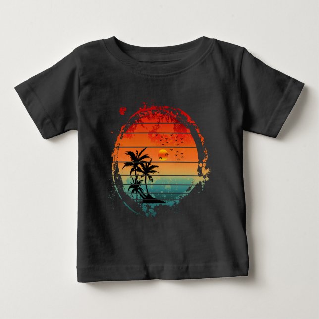 trendig sunset handflatan träd t shirt (Framsida)