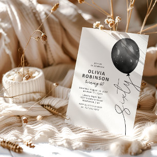 Trendig svart ballong 60-årsdag inbjudningar