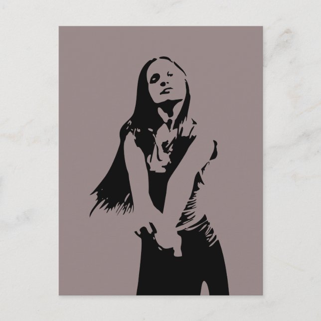 Trendig svart dansande flicka siluett vykort (Framsida)