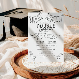 Trendig svart doodle dubbel examensfest inbjudningar