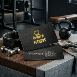 Trendig svart guld fitness tränare Kettlebell skiv Visitkort