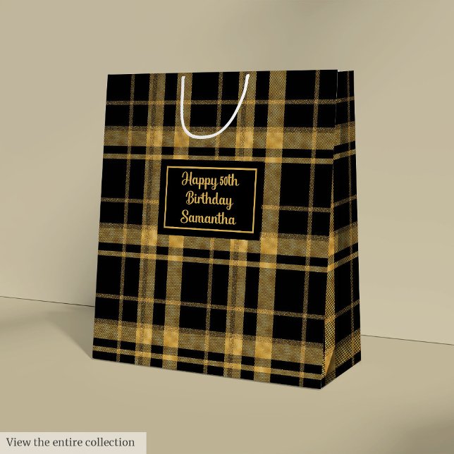 Trendig svart guld glitter 50-årspresentpåse (Trendy Black Gold Glitter 50th Birthday Gift Bag)