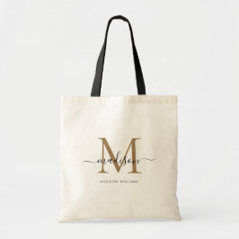 Trendig svart guldmonogram initial skriptnamn tygkasse