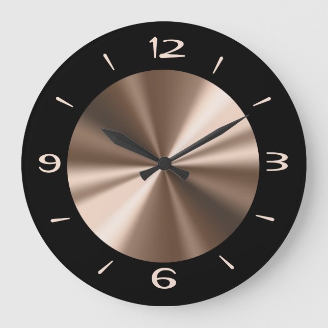 Trendig svart med Bronze Center Wall Clock Stor Klocka (Framsida)
