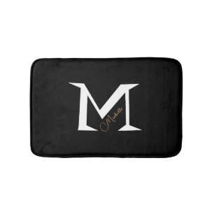 Trendig svart monogram Lägg till ditt namn Enkel  Badrumsmatta