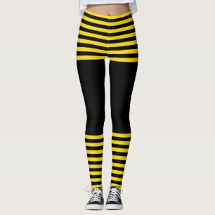 Trendig Svart och Gult strimlad Leggings