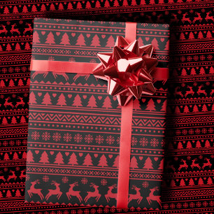 Trendig svart och röd nordisk ful jultröja presentpapper