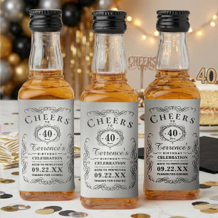 Trendig svart och silver typografi födelsedagsfest spritflaskor etikett