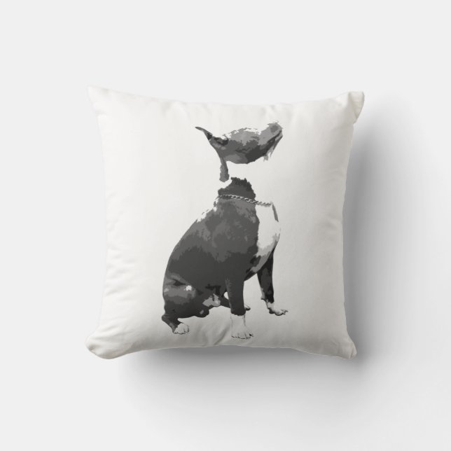 Trendig, svart och vit Pit Bull-hund Kudde (Framsida)