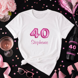 Trendig svart rosa falsk glitter 40-årsdag t shirt