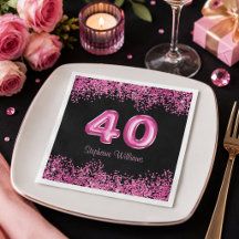 Trendig svart rosa glitter 40-års födelsedagsfest