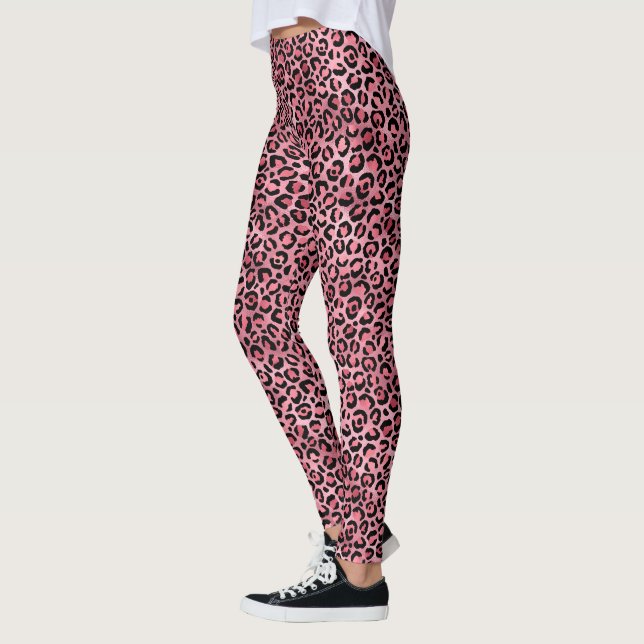 Trendig svart rosa leopardtryck leggings (Vänster)