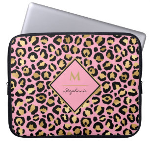 Trendig svart rosa och guld leopardtryck   Monogra Laptop Fodral