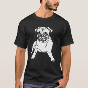 Trendig svart skjorta Svart och vit mops teckning T Shirt