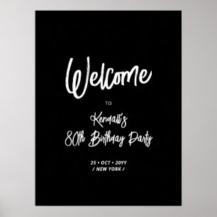 Trendig svart välkomstskylt för 80-årsfest poster