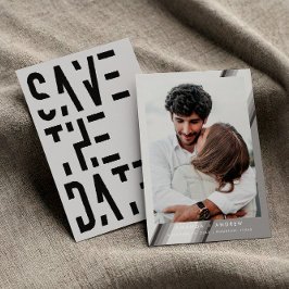 Trendig svart-vit 70-talsrandig retrobröllop spara datumet