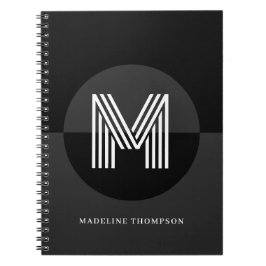 Trendig Svart Vit Grå Geometrisk Modern Monogram Anteckningsbok