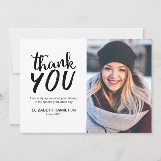 Trendig svart-vit Grad tack foto med script Kort (Framsida)
